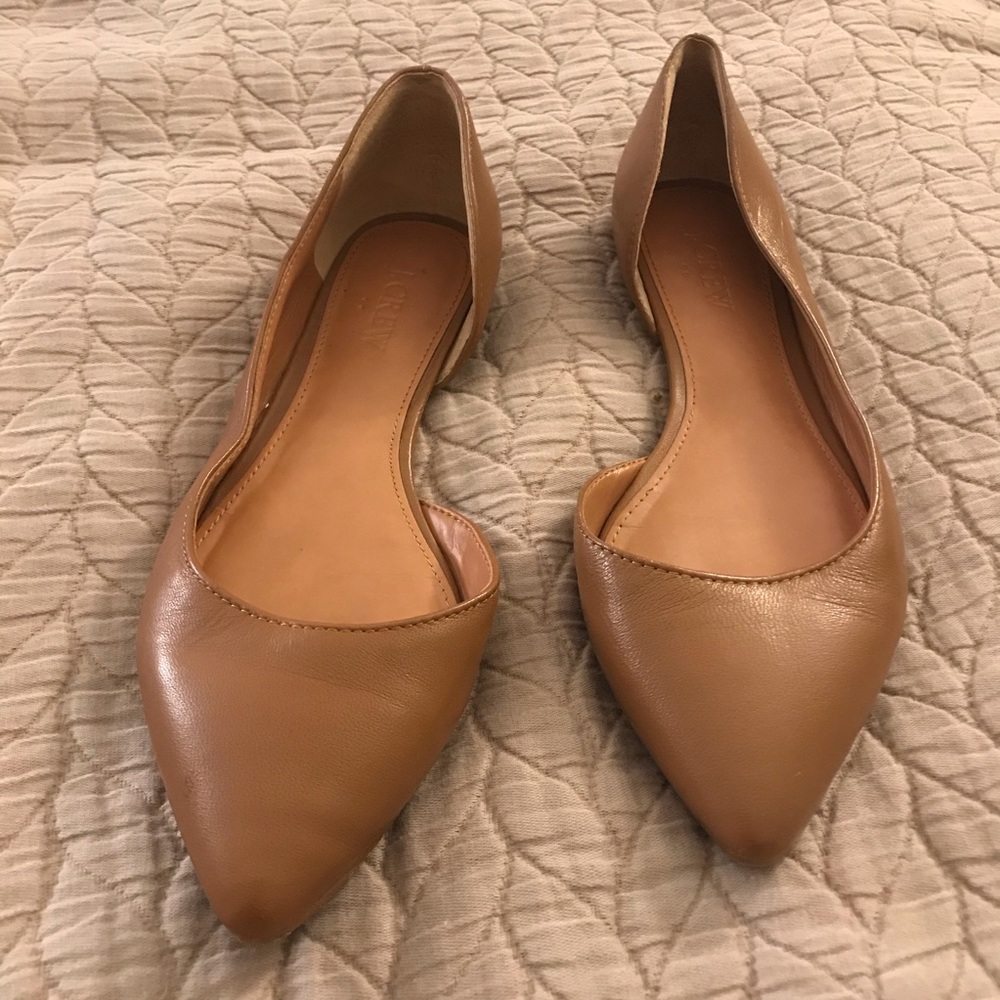 JCrew Tan Leather Peekaboo Arch Stiletto Flats